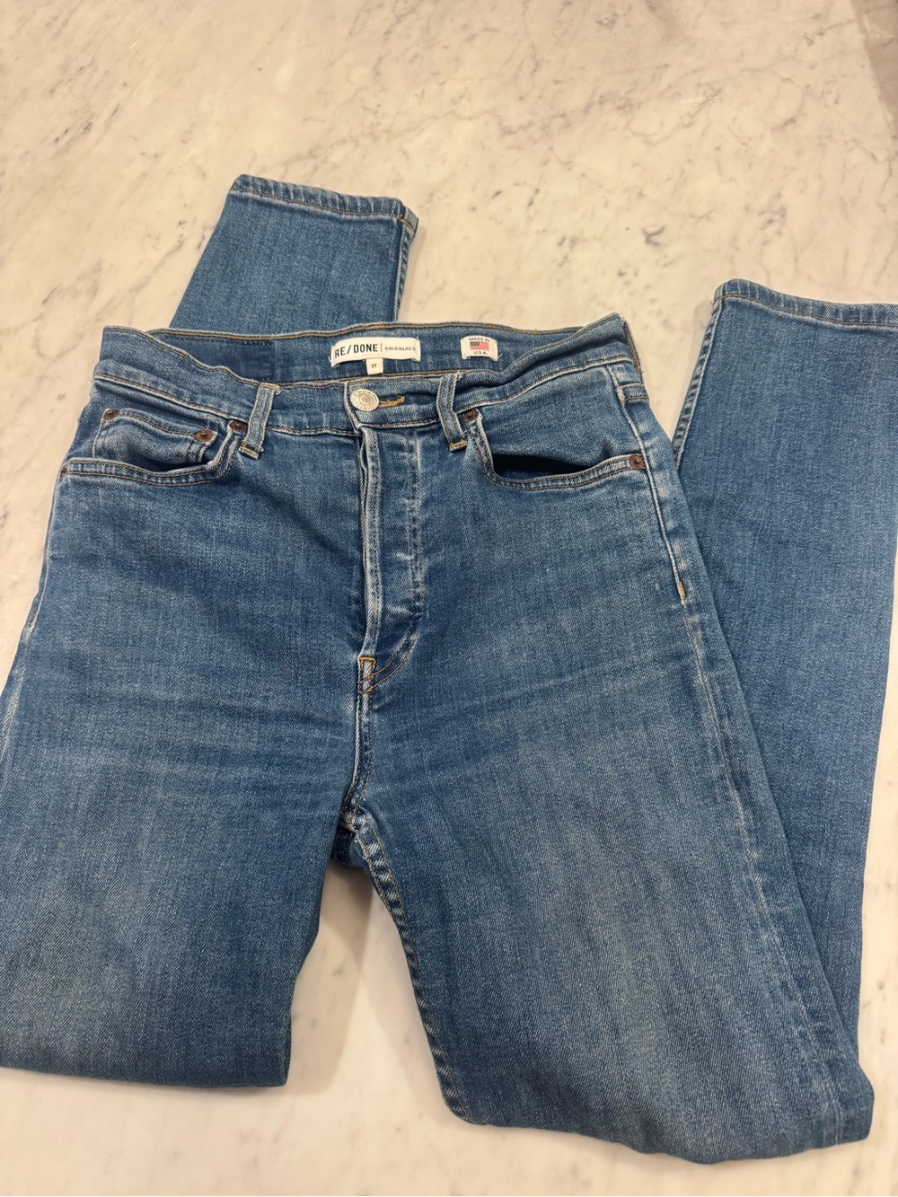 Re/Done Women Slim Straight Jeans - Light Blue Denim